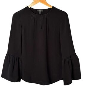 J.Crew 100% Silk Bell Sleeve Blouse Black Keyhole Career Size 0